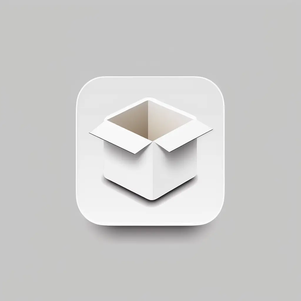squared with round edges mobile app logo design, flat vector app icon of an open box, minimalistic, white background